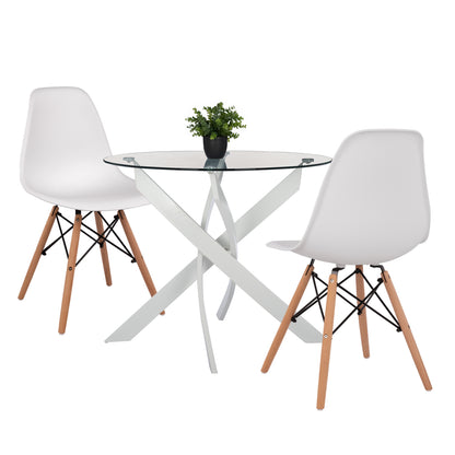 DINING SET 3PCS JAFARU HM21383 ROUND TABLE & 2 DINING CHAIRS IN WHITE