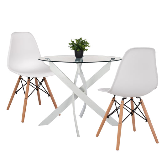 DINING SET 3PCS JAFARU HM21383 ROUND TABLE & 2 DINING CHAIRS IN WHITE