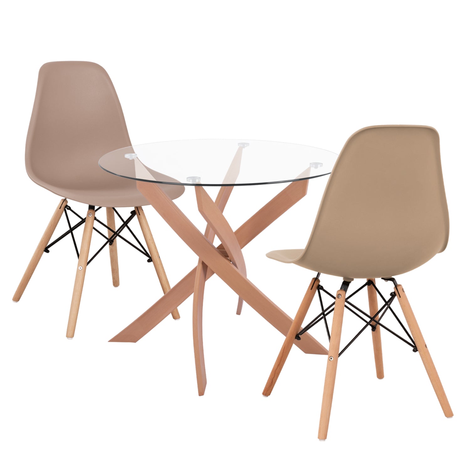 DINING SET 3PCS JAFARU HM21384 ROUND TABLE & 2 DINING CHAIRS IN CAPPUCCINO