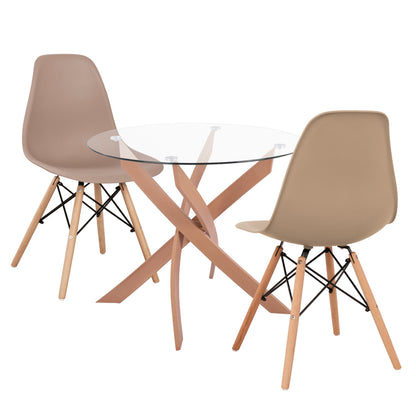 DINING SET 3PCS JAFARU HM21384 ROUND TABLE & 2 DINING CHAIRS IN CAPPUCCINO