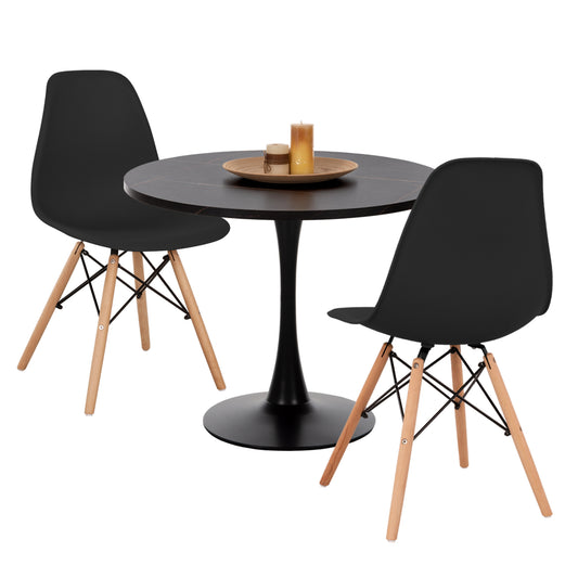 DINING SET 3PCS ROLLO HM21389 ROUND TABLE--2 DINING CHAIRS IN BLACK
