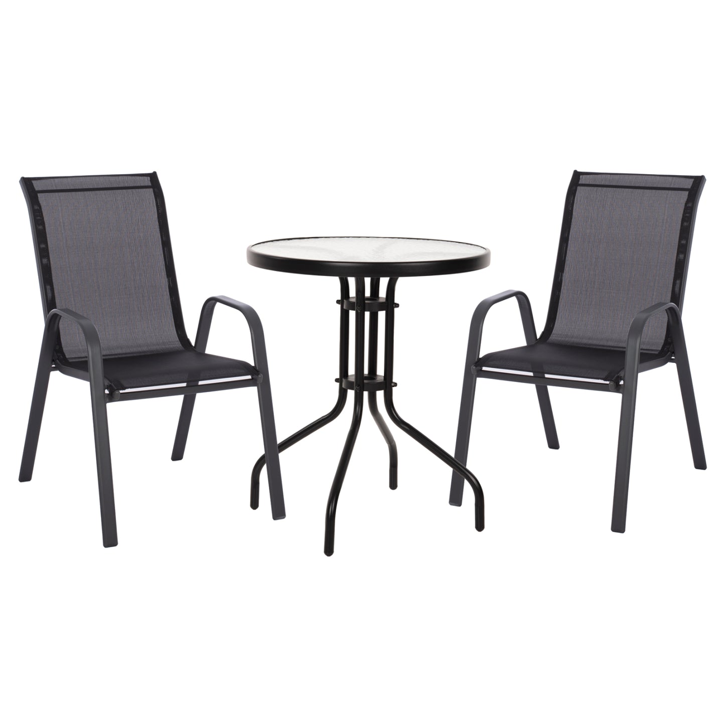 OUTDOOR DINING SET 3PCS LEON HM5181.03 METAL CHAIRS & TABLE Φ60cm BLACK
