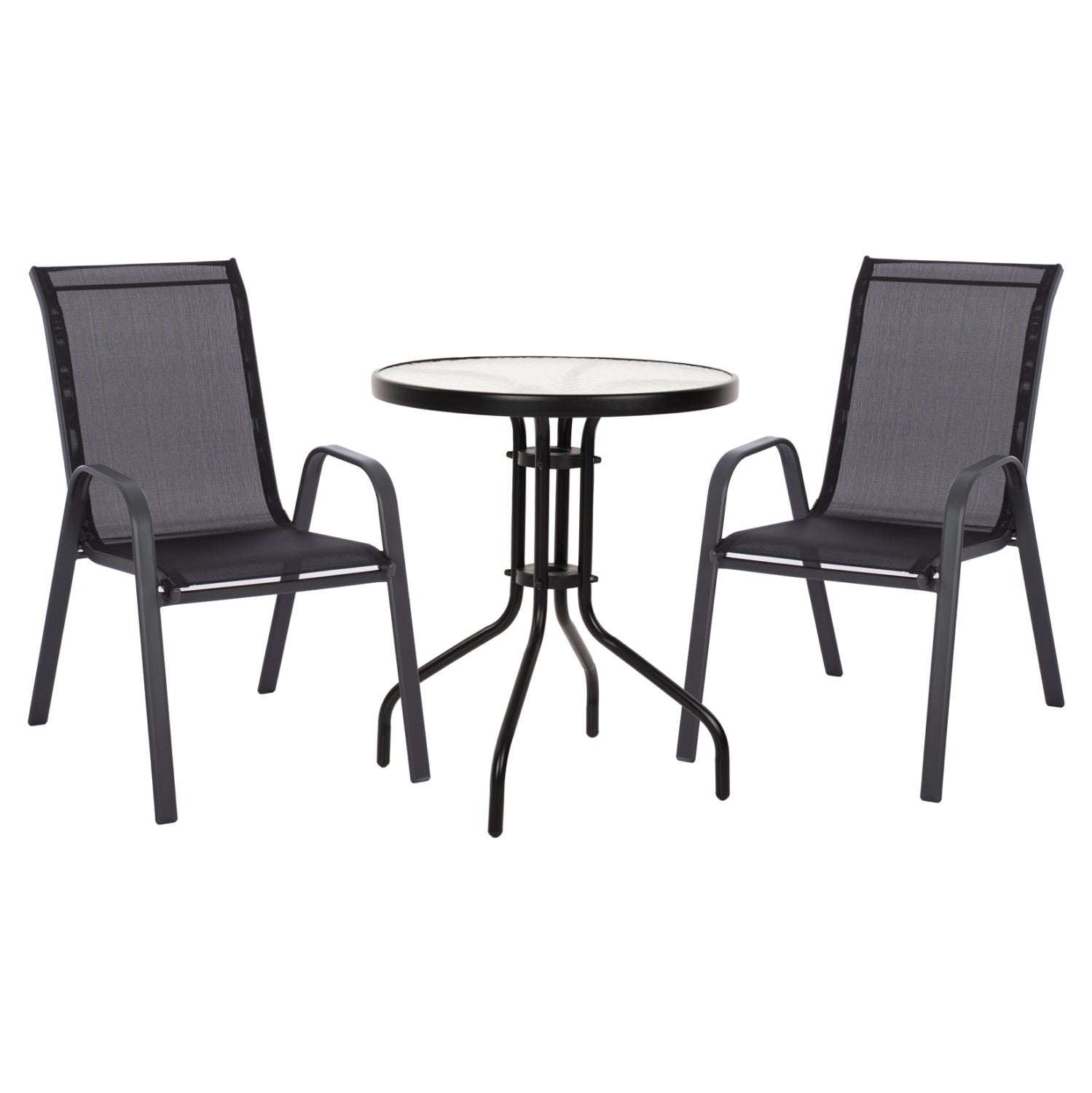 OUTDOOR DINING SET 3PCS LEON HM5181.03 METAL CHAIRS & TABLE Φ60cm BLACK