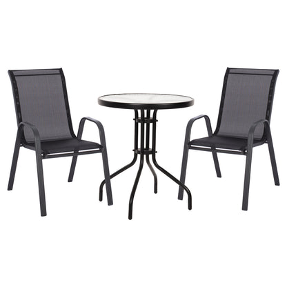OUTDOOR DINING SET 3PCS LEON HM5181.03 METAL CHAIRS & TABLE Φ60cm BLACK
