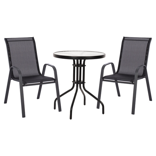 OUTDOOR DINING SET 3PCS LEON HM5181.03 METAL CHAIRS & TABLE Φ60cm BLACK