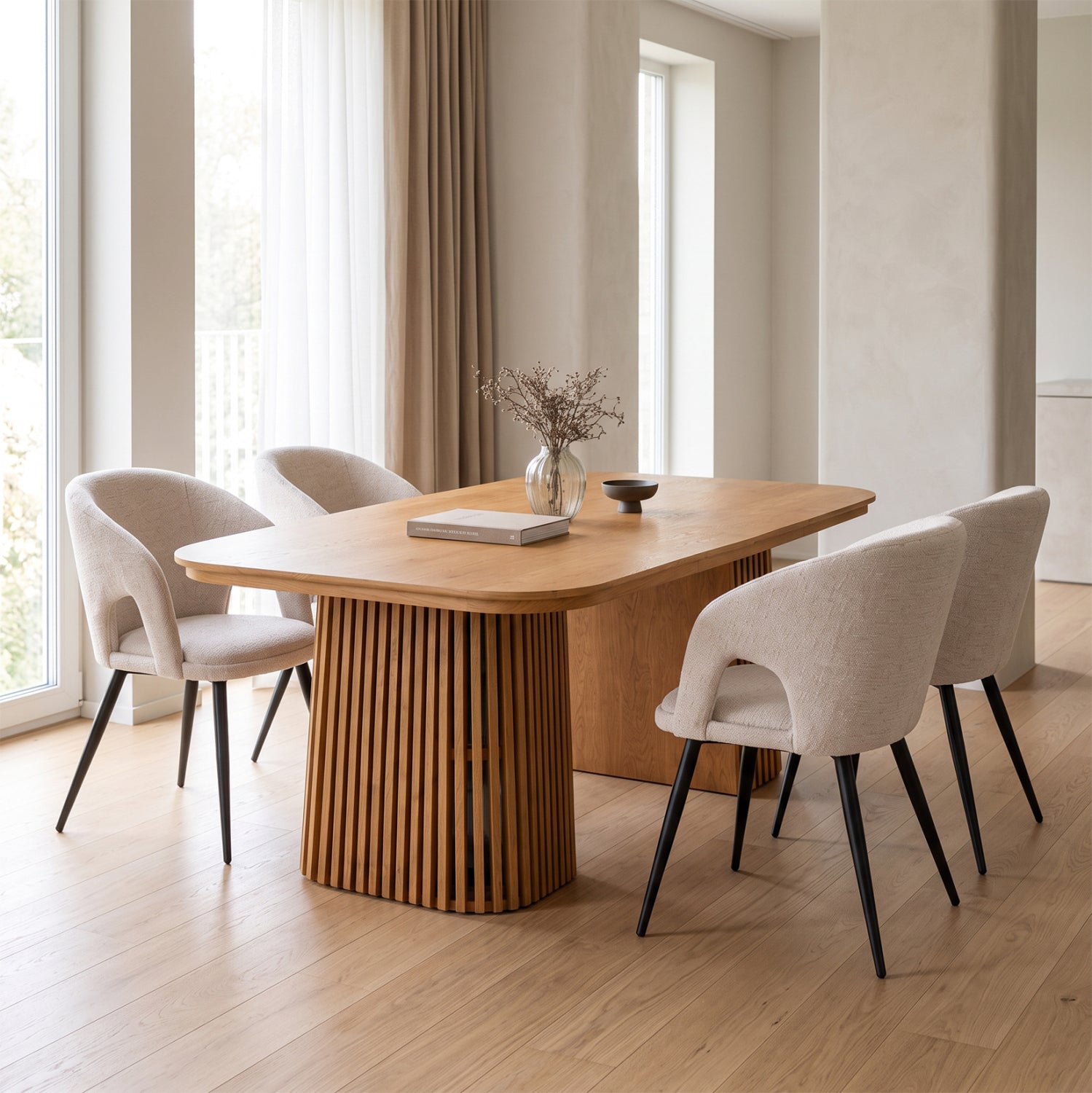 DINING SET 5PCS EXTENDABLE CORNEL HM12105.02 MDF--FABRIC IN BEIGE