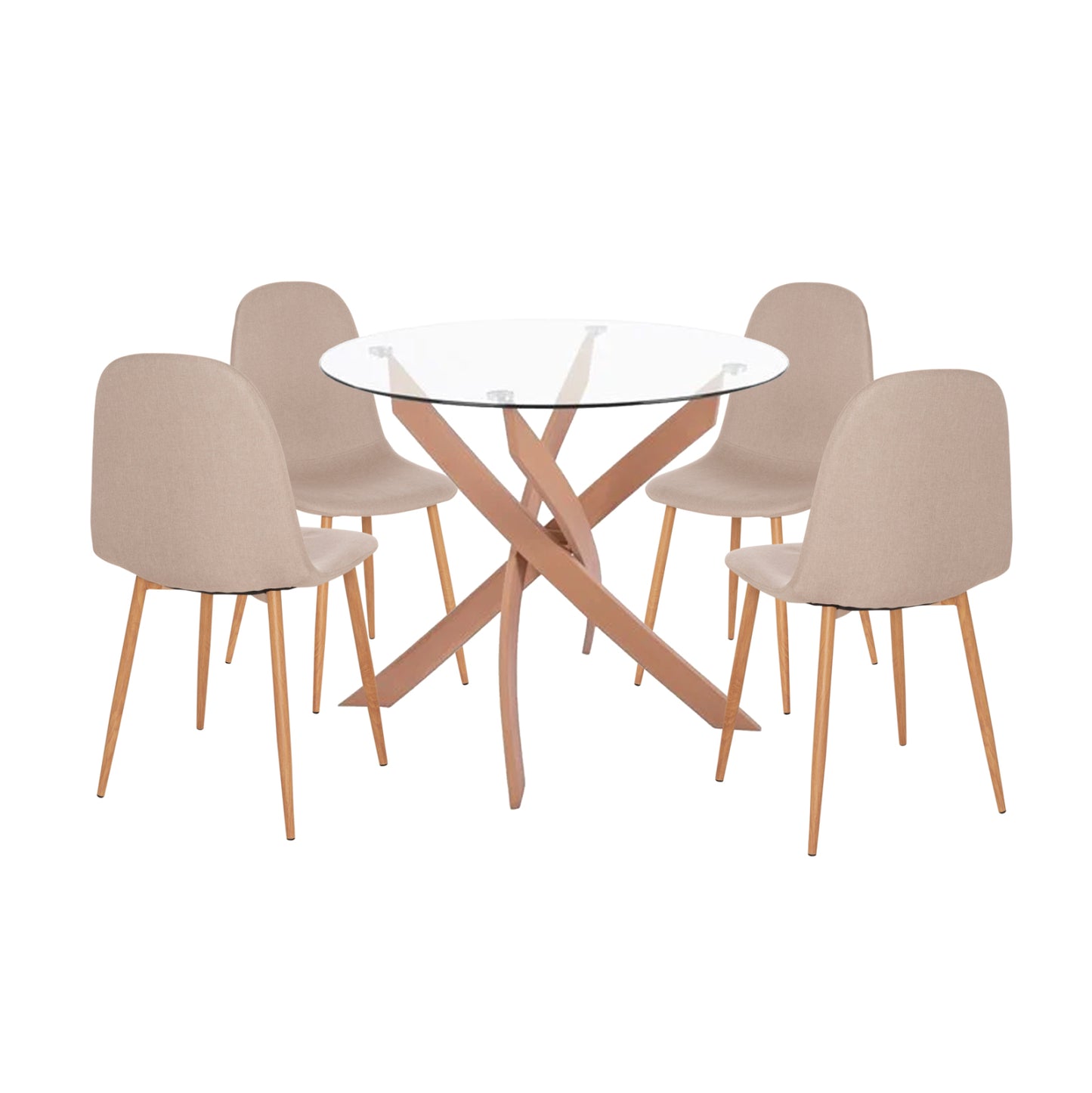 DINING SET 5PCS JAFARU HM10885.12 ROUND TABLE Φ90 & 4 DINING CHAIRS--BEIGE