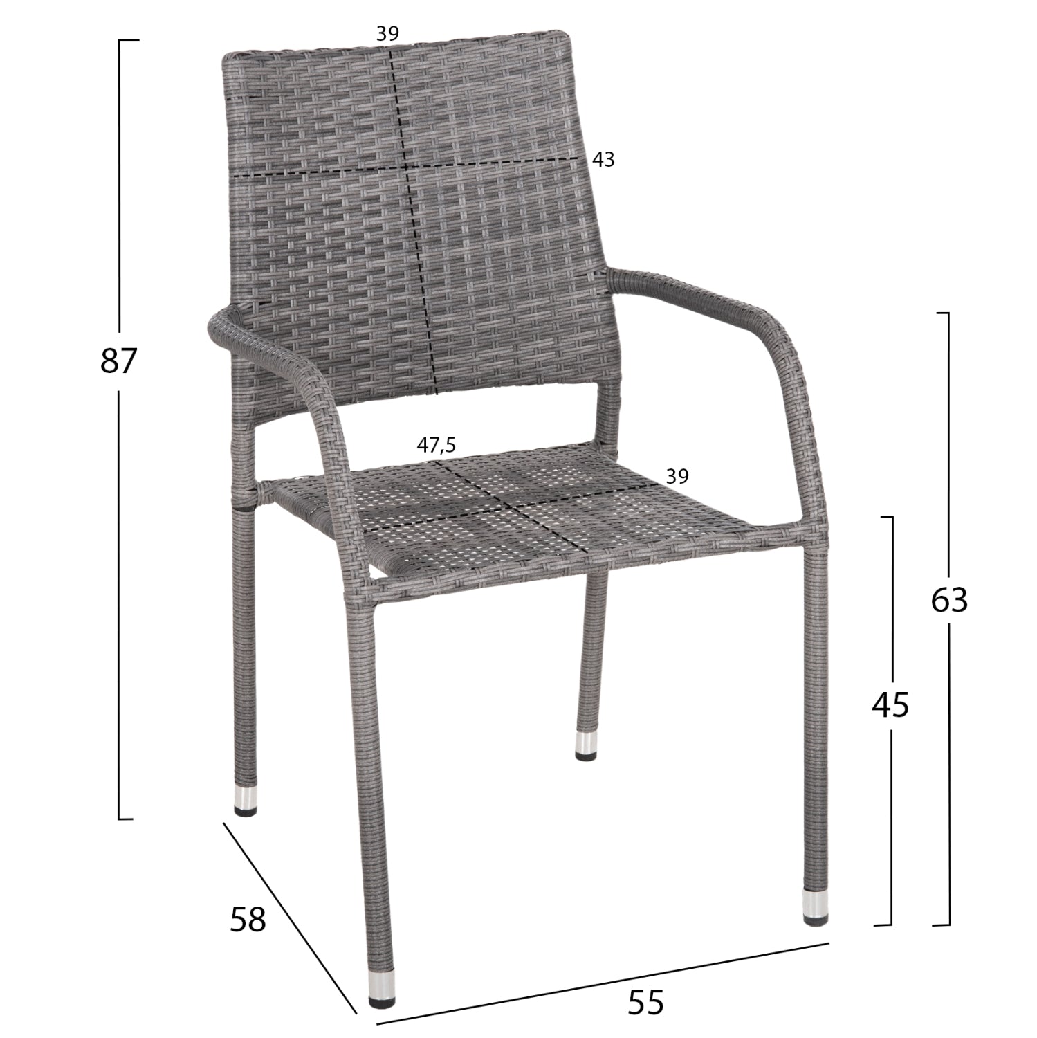 OUTDOOR DINING SET 5PCS ADAM HM10873.02 METAL & WICKER IN GREY