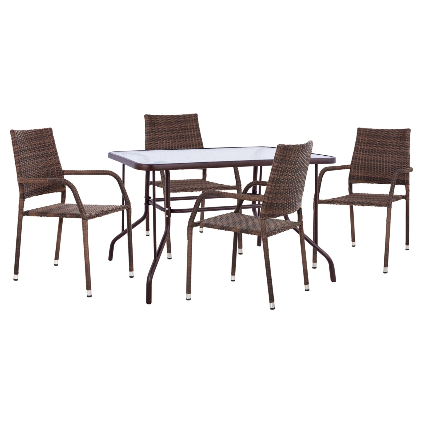 OUTDOOR DINING SET 5PCS ADAM HM10873.01 METAL & WICKER IN BROWN