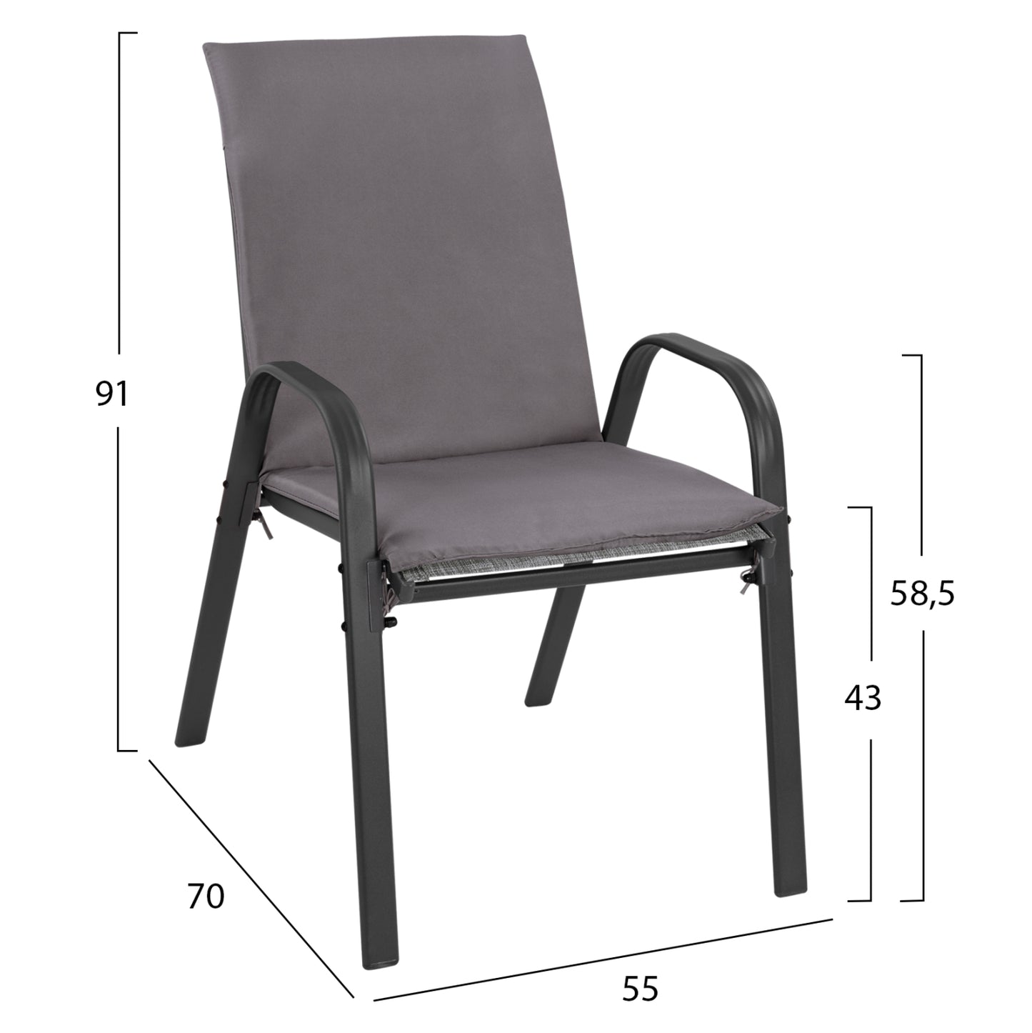 OUTDOOR DINING SET 5PCS HM10566.01- 4 CHAIRS WITH CUSHION & TABLE 110X60 IN GREY