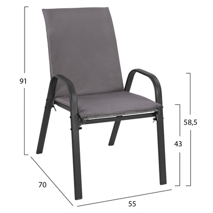 OUTDOOR DINING SET 5PCS HM10566.01- 4 CHAIRS WITH CUSHION & TABLE 110X60 IN GREY