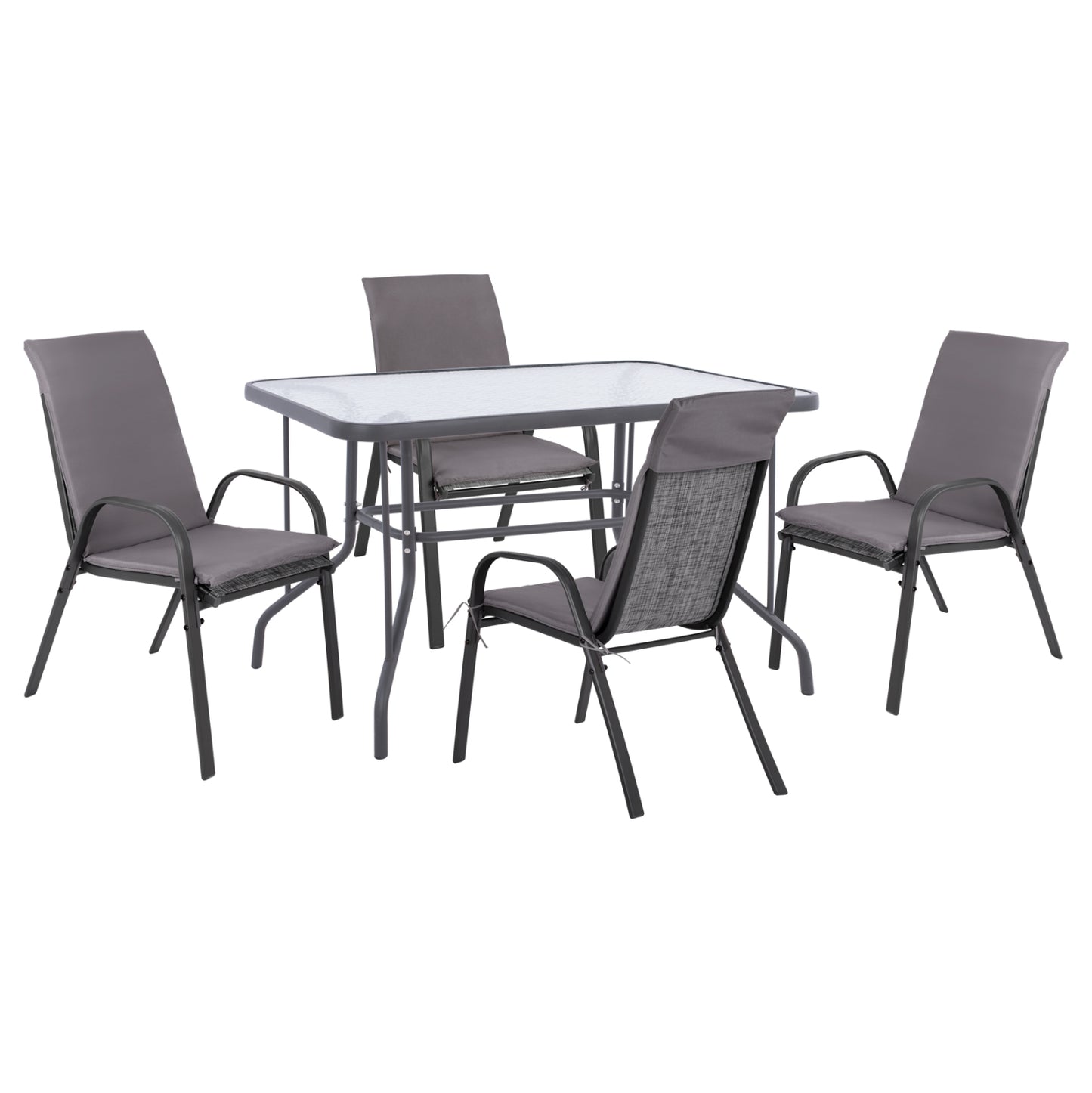 OUTDOOR DINING SET 5PCS HM10566.01- 4 CHAIRS WITH CUSHION & TABLE 110X60 IN GREY