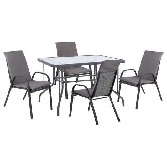 OUTDOOR DINING SET 5PCS HM10566.01- 4 CHAIRS WITH CUSHION & TABLE 110X60 IN GREY