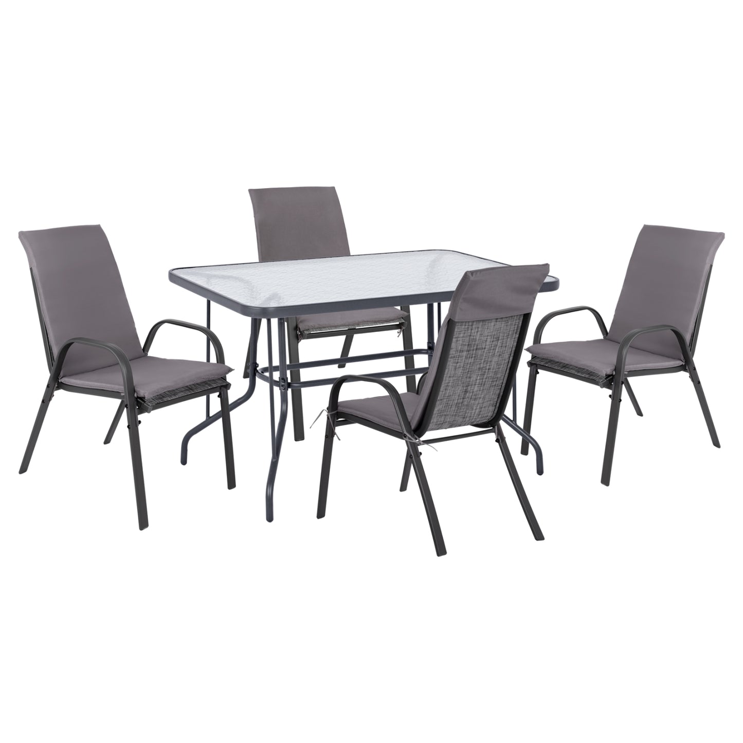 OUTDOOR DINING SET 5PCS HM10568.01 CHAIRS WITH CUSHION & TABLE 120X70cm - GREY