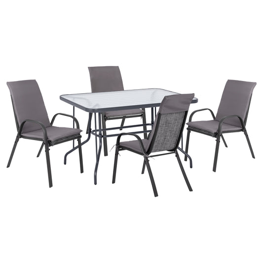 OUTDOOR DINING SET 5PCS HM10568.01 CHAIRS WITH CUSHION & TABLE 120X70cm - GREY