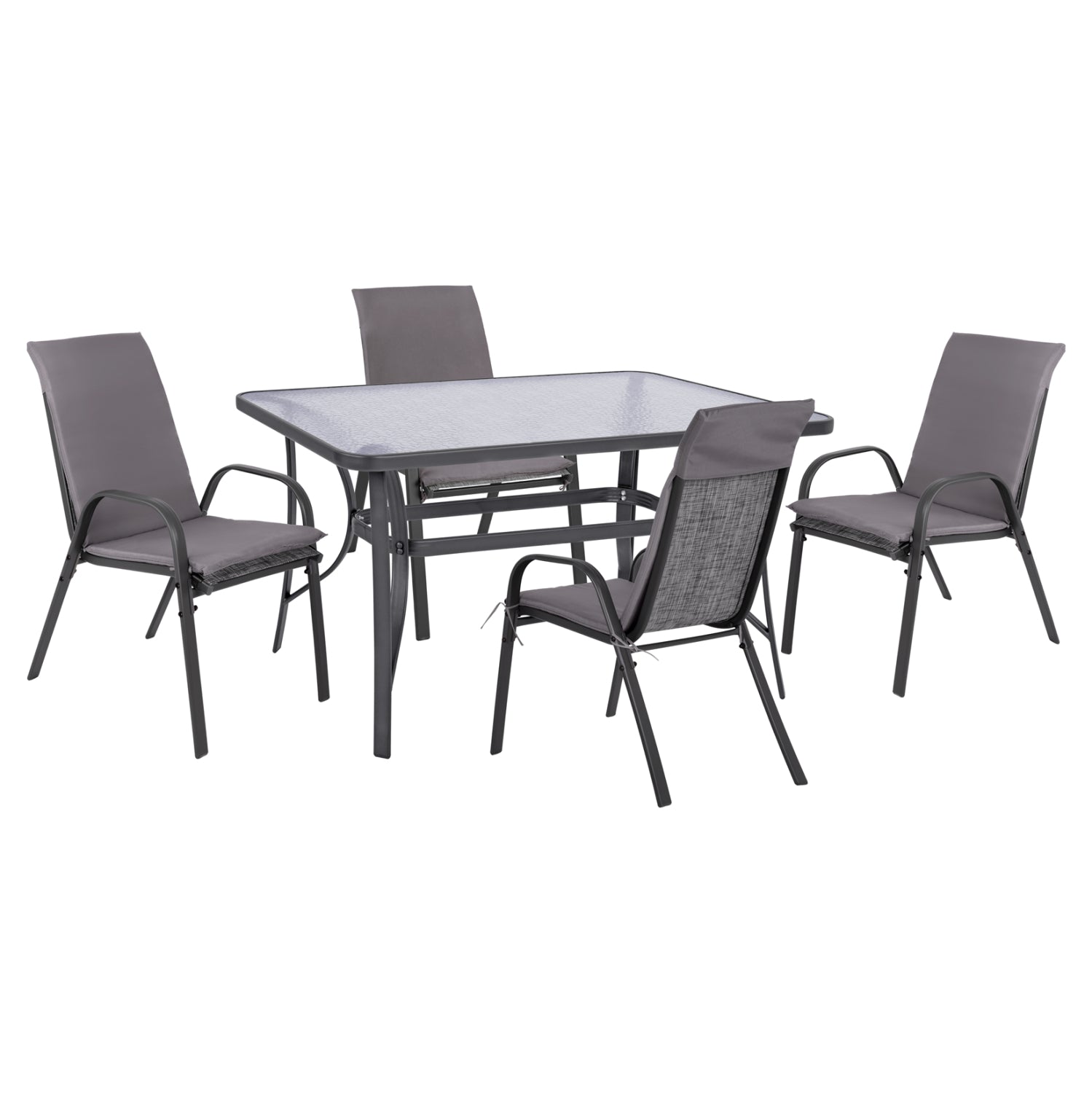 OUTDOOR DINING SET 5PCS HM10569.01 CHAIRS WITH CUSHION & TABLE 140X80cm. -GREY