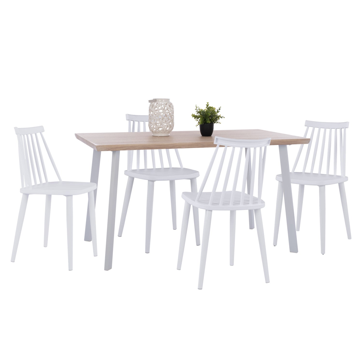 DINING SET 5PCS OFIRA HM10634 MDF TOP IN SONAMA--DINING CHAIRS IN WHITE