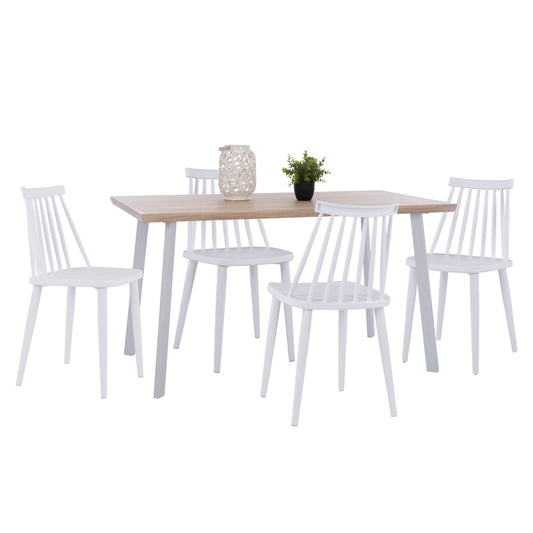 DINING SET 5PCS OFIRA HM10634 MDF TOP IN SONAMA--DINING CHAIRS IN WHITE