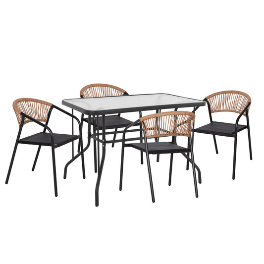 OUTDOOR DINING SET 5PCS ADAM HM10727.03 METAL CHAIRS & TABLE 110x60cm BLACK