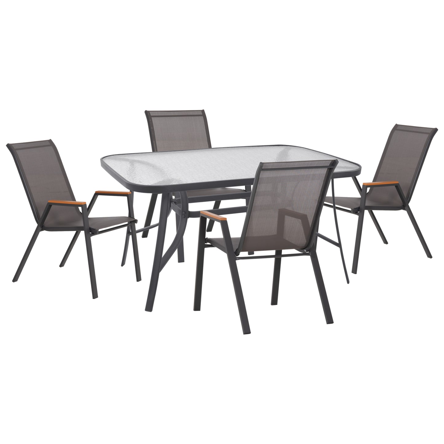 OUTDOOR DINING SET 5PCS BRUNO HM10729.01 METAL CHAIRS & TABLE 140x80cm GREY