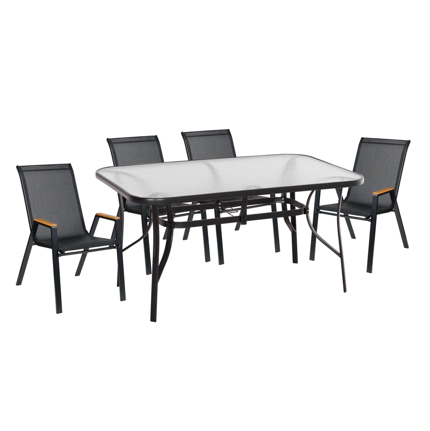 OUTDOOR DINING SET 5PCS BRUNO HM10729.03 METAL CHAIRS & TABLE 150x90cm BLACK