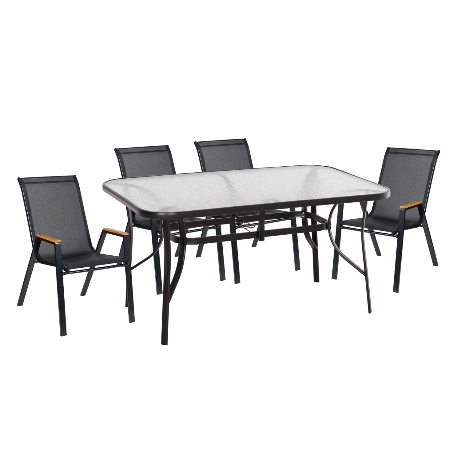 OUTDOOR DINING SET 5PCS BRUNO HM10729.03 METAL CHAIRS & TABLE 150x90cm BLACK