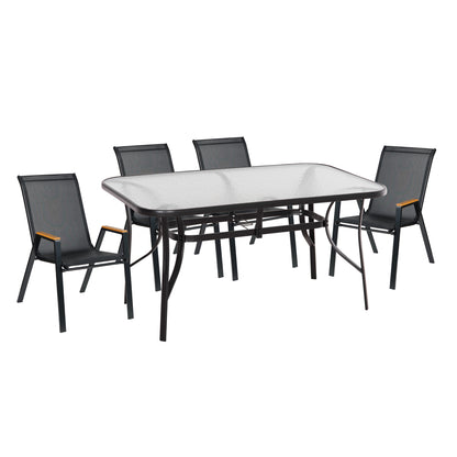 OUTDOOR DINING SET 5PCS BRUNO HM10729.03 METAL CHAIRS & TABLE 150x90cm BLACK