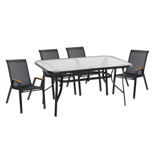 OUTDOOR DINING SET 5PCS BRUNO HM10729.03 METAL CHAIRS & TABLE 150x90cm BLACK