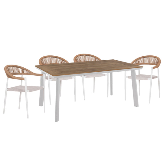 OUTDOOR DINING SET 5PCS BERG HM10823.01 ALUMINUM-POLYWOOD-TEXTILENE---WHITE