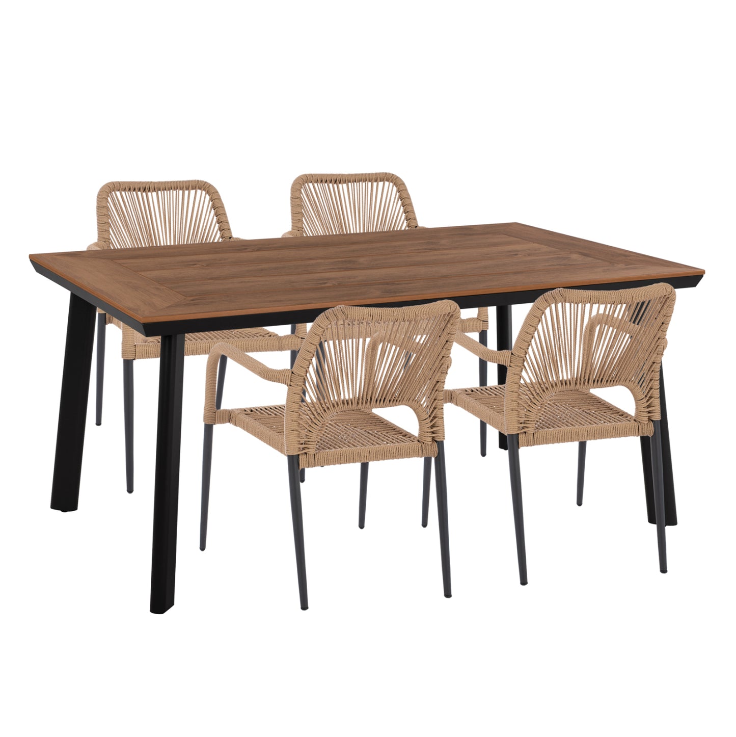OUTDOOR DINING SET 5PCS TABER HM10824.02 ALUMINUM IN DARK GREY--POLYWOOD--P.E.ROPE IN BEIGE