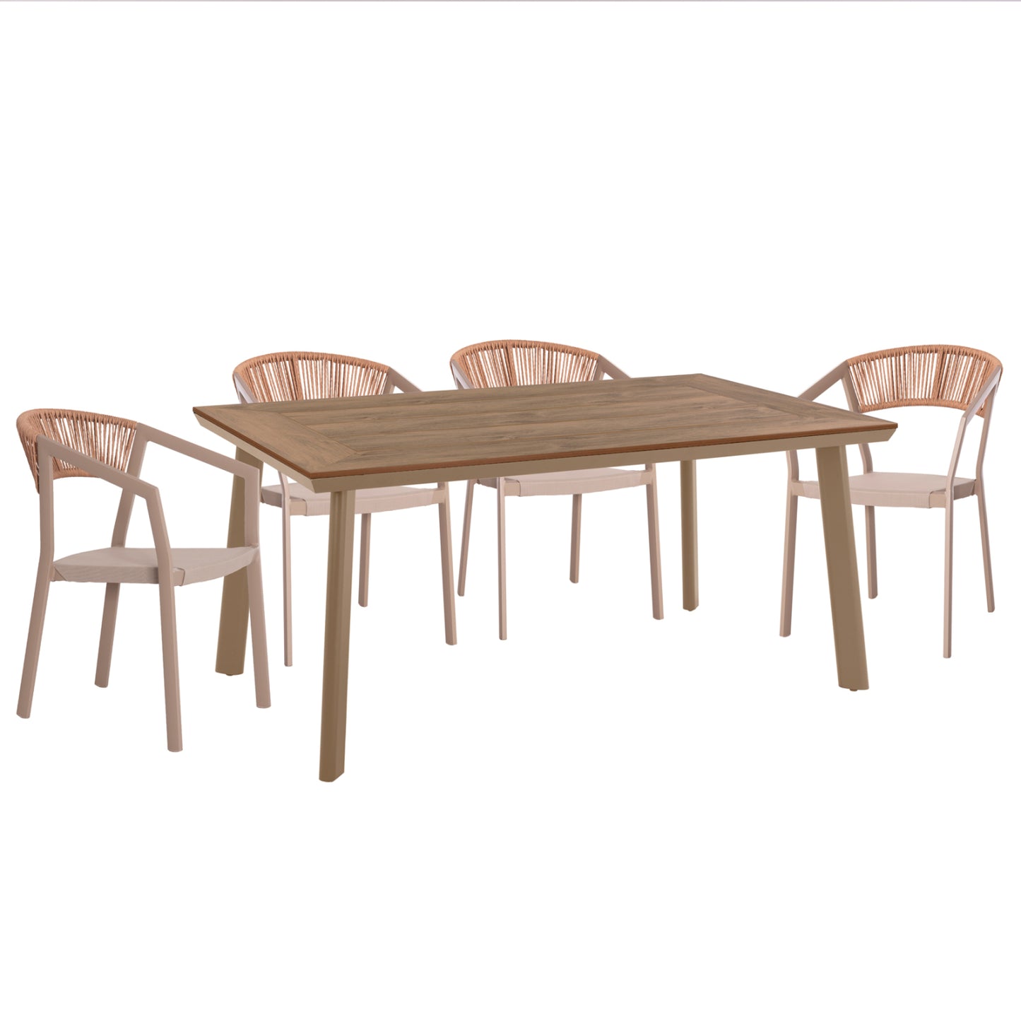 OUTDOOR DINING SET 5PCS TABER HM10832.03 ALUMINUM CHAIRS & TABLE--POLYWOOD--CHAMPAGNE