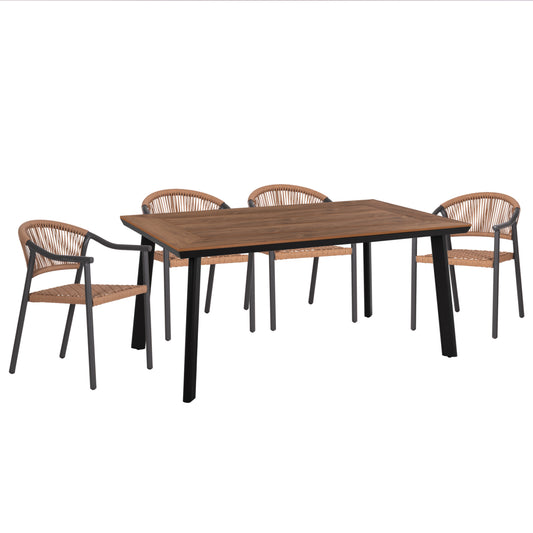 OUTDOOR DINING SET 5PCS KERLY HM10833.10 DARK GREY ALUMINUM--POLYWOOD--P.E.RATTAN BEIGE