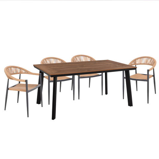 OUTDOOR DINING SET 5PCS TABER HM10834.02 DARK GREY ALUMINUM--POLYWOOD--P.E.RATTAN BEIGE
