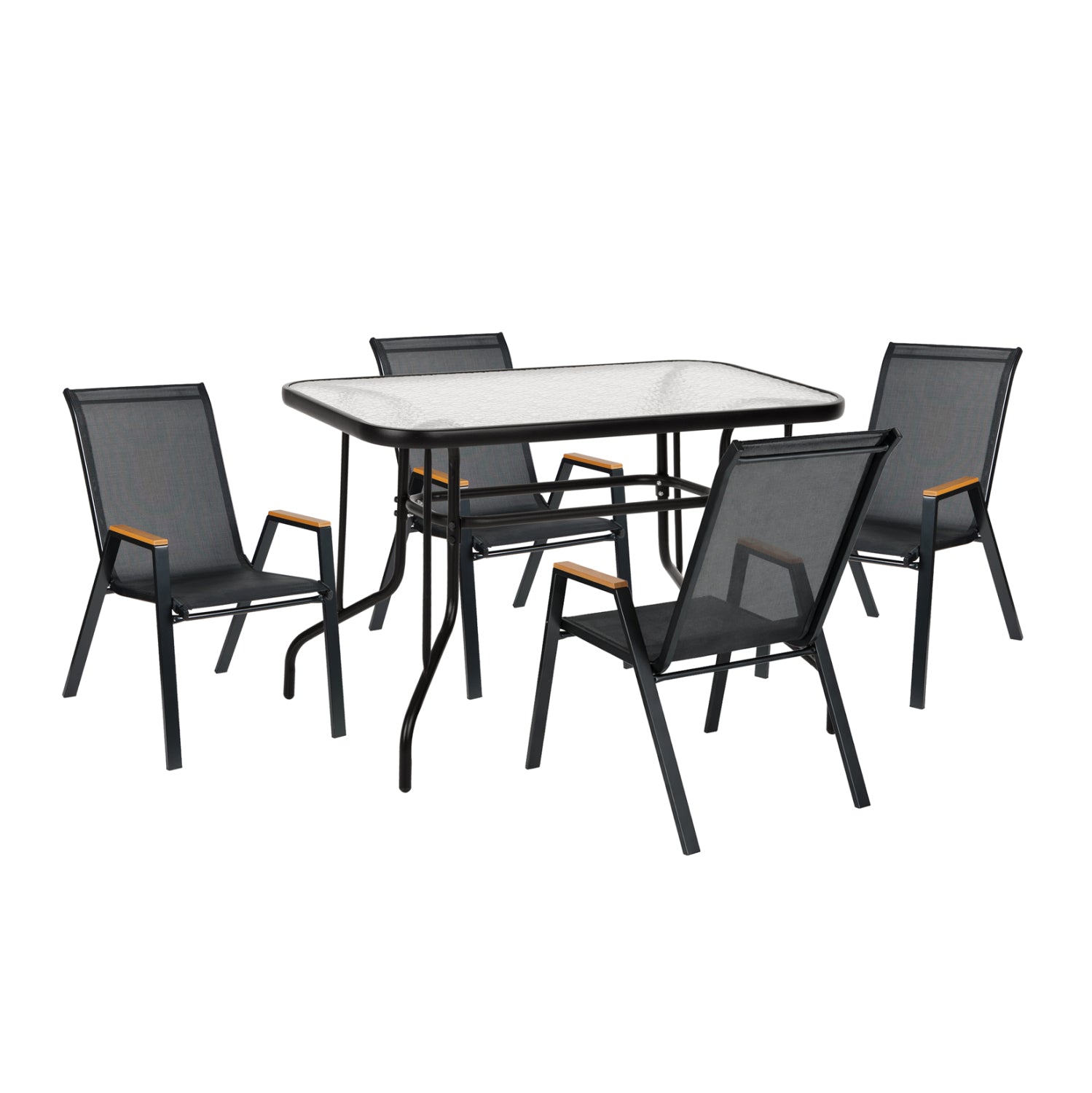 OUTDOOR DINING SET 5PCS LEONE HM10835.03 METAL CHAIRS & TABLE 110x60cm BLACK