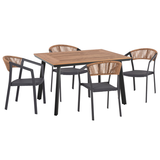 OUTDOOR DINING SET 5PCS TABER HM10837.01 ALUMINUM CHAIRS & TABLE--POLYWOOD--GREY
