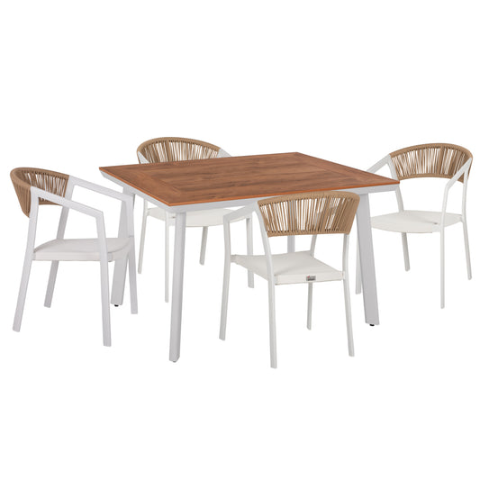 OUTDOOR DINING SET 5PCS TABER HM10837.02 ALUMINUM CHAIRS & TABLE--POLYWOOD--WHITE