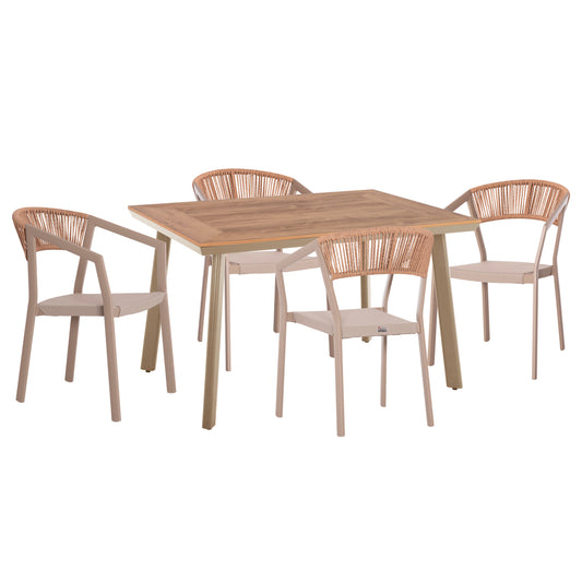 OUTDOOR DINING SET 5PCS TABER HM10837.03 ALUMINUM CHAIRS & TABLE--POLYWOOD--CAPPUCCINO/CHAMPAGNE