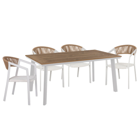 OUTDOOR DINING SET 5PCS TABER HM10838.01 ALUMINUM CHAIRS & TABLE--POLYWOOD--WHITE
