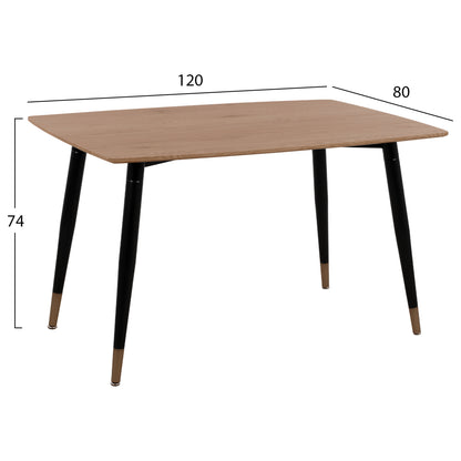 DINING SET 5PCS GAFF HM10847.02 MDF TOP IN WOOD COLOR--FABRIC IN BEIGE & BLACK METAL LEGS