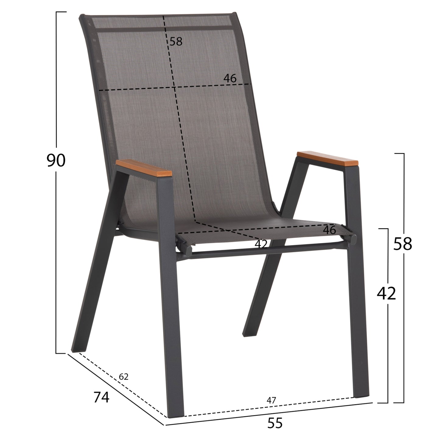 OUTDOOR DINING SET 5PCS OFER HM10855.01 METAL CHAIRS & TABLE 150x90cm GREY