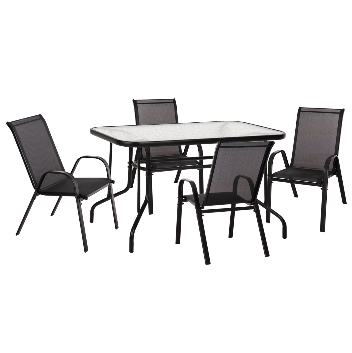 OUTDOOR DINING SET ADAM HM10896.03 TABLE 120x70cm & 4 ARMCHAIRS--BLACK