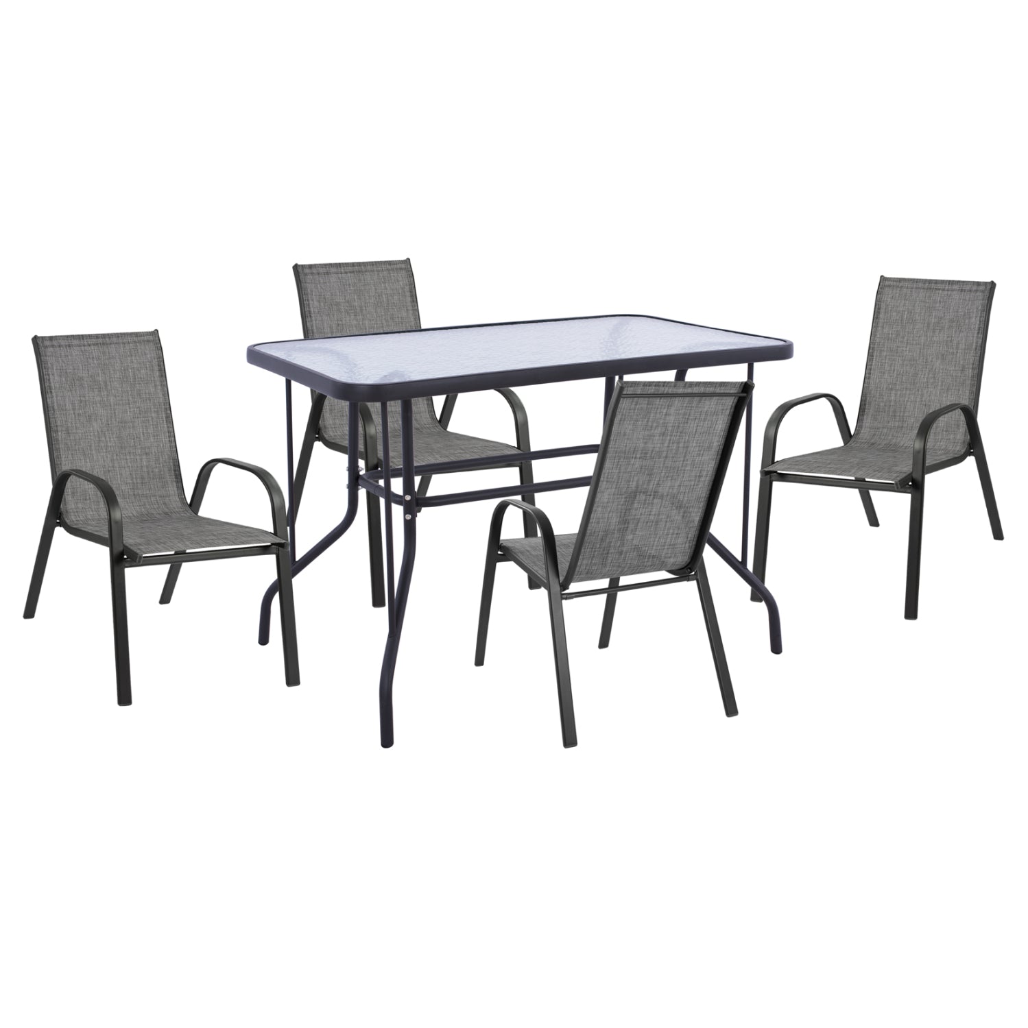 OUTDOOR DINING SET ADAM HM10897.01 TABLE 110x60cm & 4 ARMCHAIRS--GREY