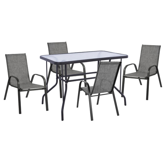 OUTDOOR DINING SET ADAM HM10897.01 TABLE 110x60cm & 4 ARMCHAIRS--GREY