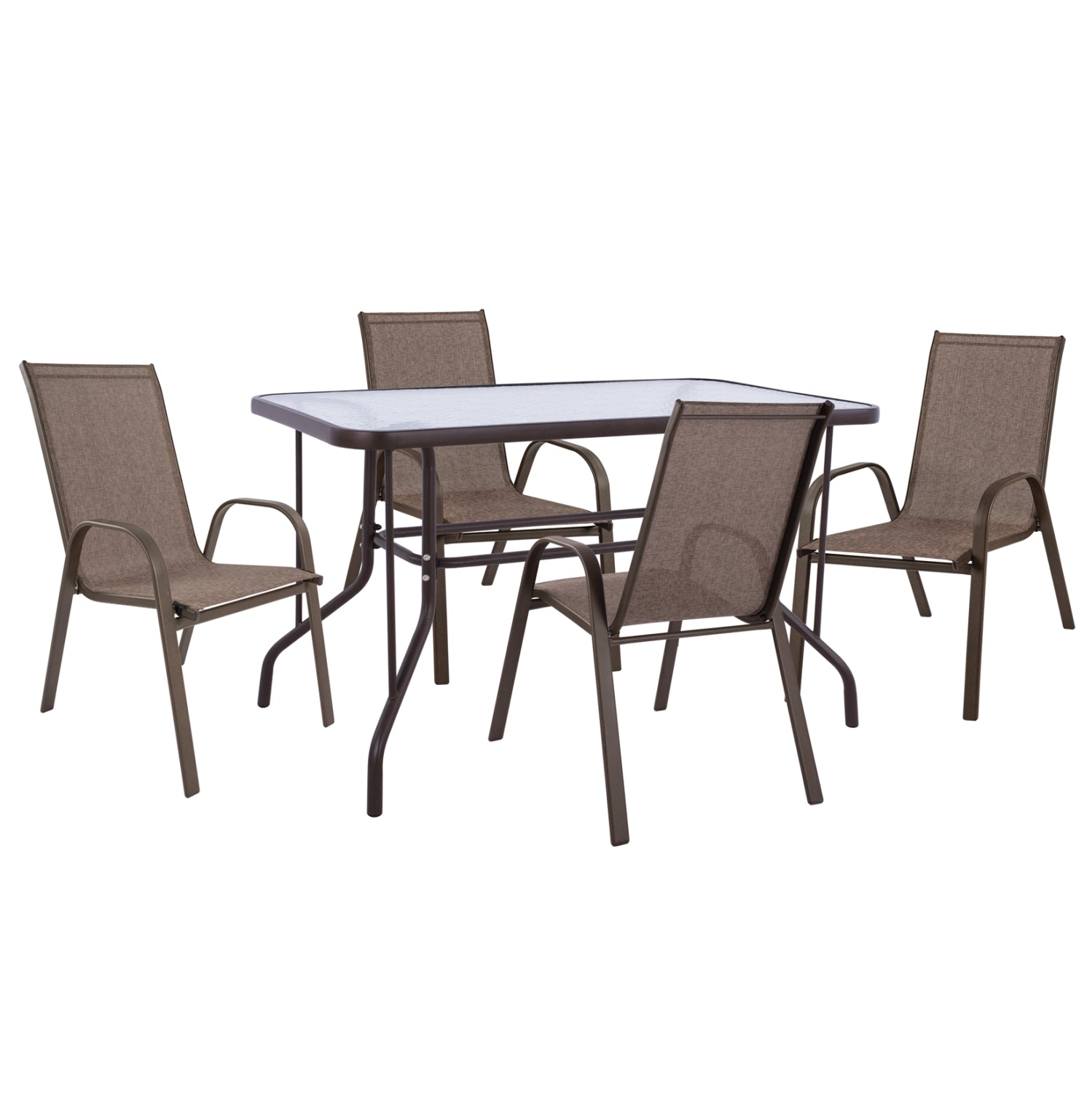 OUTDOOR DINING SET ADAM HM10897.02 TABLE 110x60cm & 4 ARMCHAIRS--BROWN