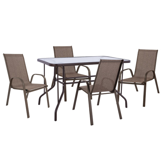 OUTDOOR DINING SET ADAM HM10897.02 TABLE 110x60cm & 4 ARMCHAIRS--BROWN