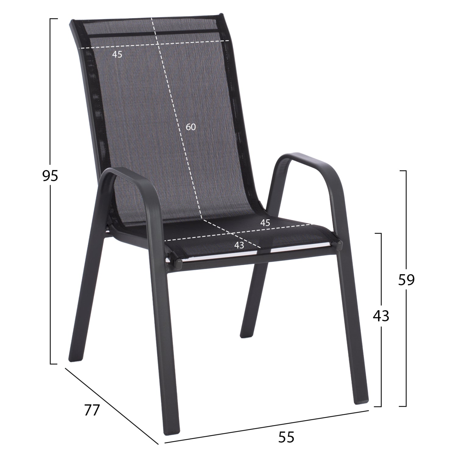 OUTDOOR DINING SET ADAM HM10897.03 TABLE 110x60cm & 4 ARMCHAIRS--BLACK