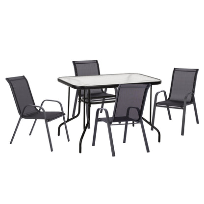 OUTDOOR DINING SET ADAM HM10897.03 TABLE 110x60cm & 4 ARMCHAIRS--BLACK
