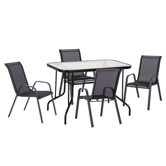 OUTDOOR DINING SET ADAM HM10897.03 TABLE 110x60cm & 4 ARMCHAIRS--BLACK
