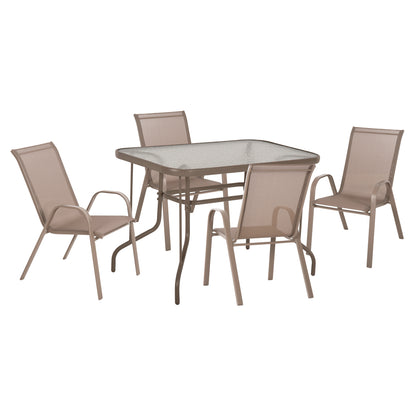 OUTDOOR DINING SET ADAM HM10897.04 TABLE 110x60cm & 4 ARMCHAIRS--CHAMPAGNE COLOR