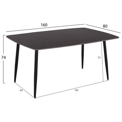 DINING SET 5PCS GAFF HM10939.01 CERAMIC TOP--FABRIC IN GREY & BLACK METAL LEGS